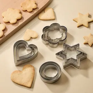 Edelstahl Keksausstecher Set zum Backen, Herz, Stern, Blume und runde Formen.