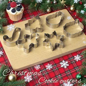 Stainless steel Christmas cookie cutter set 6 pieces baking pastry molds for holiday treats.