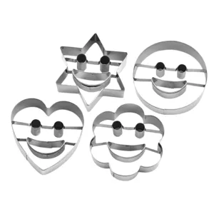 Stainless steel smiley cookie cutter 4-piece set for baking DIY biscuits, pastries and fondant molds.