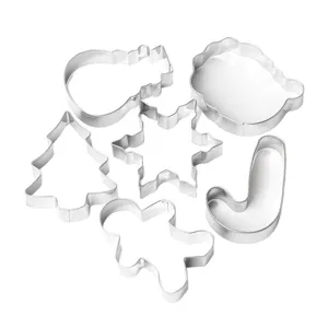 Stainless steel Christmas cookie cutter set, 6 pieces baking molds for DIY pastry.
