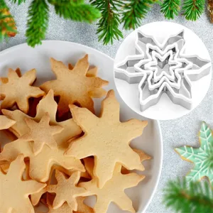 Stainless steel snowflake cookie cutter set, perfect for Christmas baking and holiday cookies.