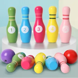 Wooden Kids Bowling Set Educational Sports Toy Colorful Numbered Pins Indoor Interactive Family Game Gift