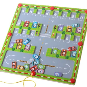 Kids wooden magnetic alphabet matching parking lot maze toy early educational game