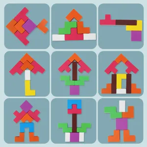 Wooden Tetris puzzle block toys set for kids creative thinking training desktop game main view