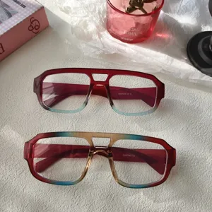 Gafas Trasparentes Unisex Retro Doble Puente Bloqueo Luz Azul Montura Cuadrada Degradada de PC Gafas Ópticas de Moda