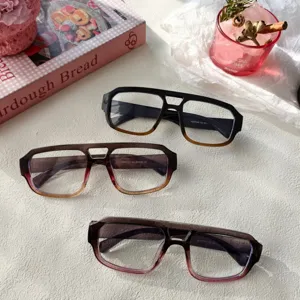 Gafas de moda con doble puente y filtro de luz azul y montura degradada para hombre y mujer.