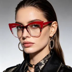 Fashion Cat Eye Blue Light Blocking Glasses Frame For Women Color Block Leopard Print Clear Lens Optical Eyeglasses Spectacles Frame
