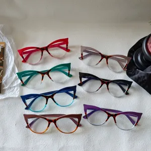 Color-blocked cat-eye glasses frame, stylish anti-blue light eyewear for women.