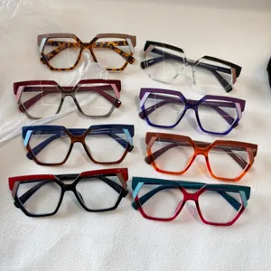 Montatura per Occhiali Anti Luce Blu a Poligono Irregolare a Blocchi di Colore di Moda per Occhiali Ottici Quadrati Casual da Ufficio Unisex