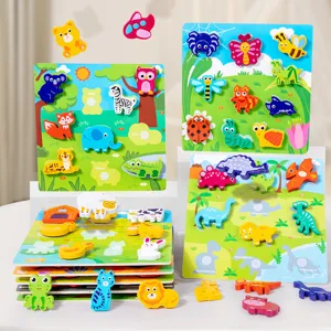 Set de puzzle 3D de madera para niños pequeños con velcro y tableros educativos de animales y dinos