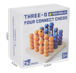 Wooden 4-in-a-row board game toy, 3D connect chess puzzle for kids early education training.