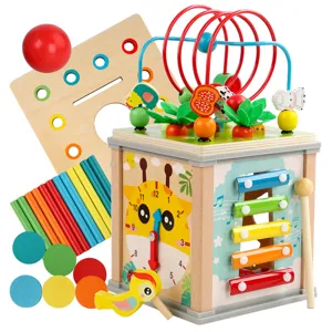 Wooden activity cube baby learning toy multi-functional educational shape sorter for kids