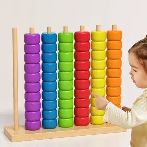 Wooden Bead Ring Sorting Puzzle Montessori Educational Toy For Kids Early Learning Color Matching Shape Game Toddler Gift