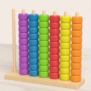 Wooden color ring stacker early education toy, baby Montessori learning puzzle game.