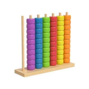 Wooden montessori counting stacker toy, colorful educational rings peg puzzle for kids early learning.