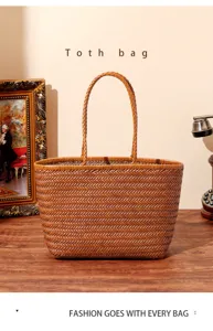 Elegante borsa tote intrecciata in pelle da donna, grande borsa a spalla per lavoro.