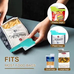 Lebensmittelbeutel Verschlussclip mit Ausgiesser, grosser Durchmesser fuer Snacks und Vorraete.