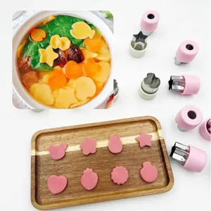8-piece vegetable and fruit cutter mold set for baby food, cookies and pastry embossing.