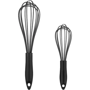 Batidor manual de cocina de silicona y acero inoxidable para crema de repostería.