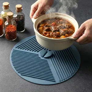 Round silicone hot mat trivet for kitchen, heat resistant non-slip table mat for pots and pans.