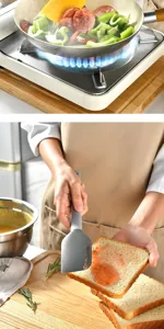 Siliconen spatel detail toont gebruik bij koken en jam smeren voor bak- en kooktaken.