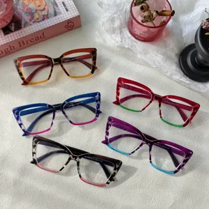 Trendy color-block anti-blue light glasses frames for women and men, retro oversized optical frames.