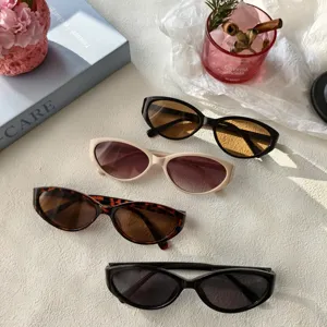 Gafas de Sol de Ojo de Gato Retro Y2K para Mujer Montura Ovalada Estrecha de Resina PC UV400 Moda Callejera Hip Hop