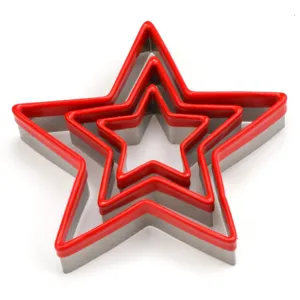 Stainless steel star cookie cutter set red rim baking pastry molds for Christmas cookies