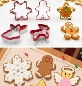 Christmas cookie cutter set stainless steel snowflake gingerbread man baking molds detail view
