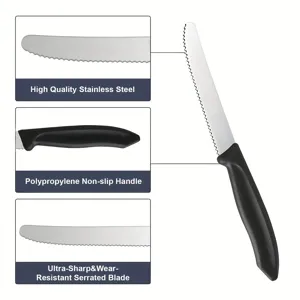 Stainless steel serrated fruit knife detail view showing high quality blade and handle features.