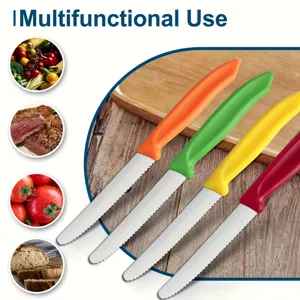Stainless Steel Steak Knife Fruit Knife Kitchen Dinner Knife with Plastic Handle Serrated Blade Tableware Cutlery