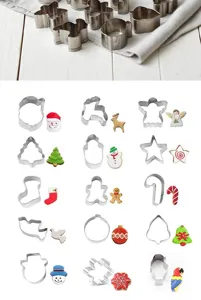 Stainless steel Christmas cookie cutters set for baking festive biscuits and holiday pastries.