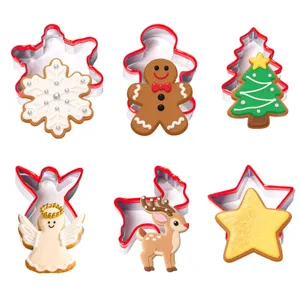 Christmas Cookie Cutters Set Stainless Steel Gingerbread Man Tree Snowflake Baking Molds Holiday Party DIY Pastry Tools