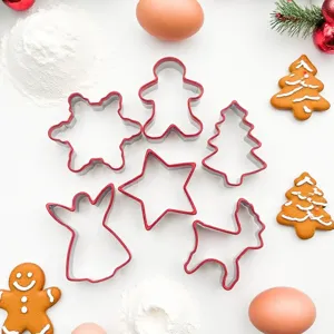 Christmas 6-piece stainless steel cookie cutter set for holiday baking and DIY biscuit making.