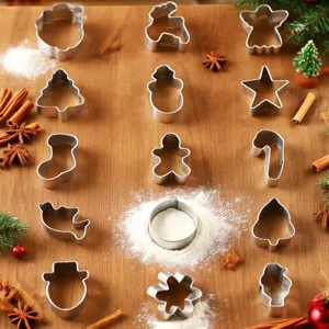 Stainless steel Christmas cookie cutter set for baking festive shapes like tree and star