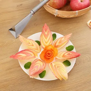 Stainless steel fruit carving knife triangle push tool for fancy apple platter cutting DIY