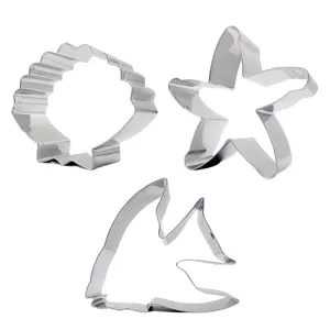 Set di 3 stampi per biscotti a tema marino con conchiglia e stella in acciaio inox