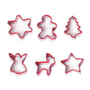 6pcs Christmas cookie cutters set with red protective edge for baking DIY pastries