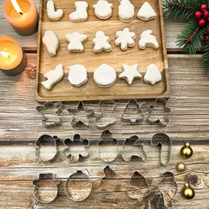 Stainless steel Christmas cookie cutters set, snowflake and gingerbread man baking molds.