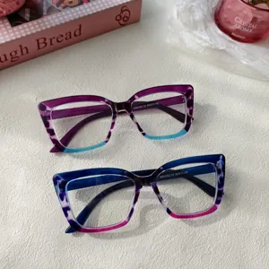 Fashion anti-blue light glasses frame for men and women, stylish color block retro optical eyewear.