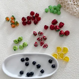 Ancient Style Colored Glaze Fruit Beads DIY Glass Strawberry Apple Lemon Persimmon Charms For Hanfu Hair Stick Jewelry Making