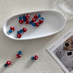 Pilzform Lampwork Perlen Rot Punktmuster Glas Lose Perlen Für DIY Armband Halskette Schmuckherstellung Handgefertigt