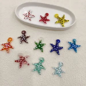 Colorful glass starfish pendants, dotted charms for DIY jewelry making earrings bracelets.
