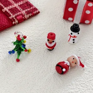 Christmas glass beads DIY handmade jewelry pendants set, cute snowman and tree design details.