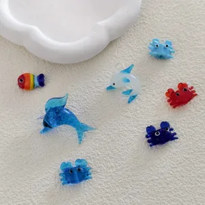Cute glass dolphin crab fish pendants, mini DIY beaded charm for earrings bracelet accessories.