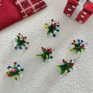 Miniature glass Christmas tree charms, colorful DIY handmade hanging pendant decor for festive holiday crafts.