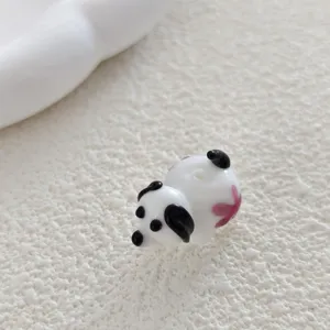 Cute 3D animal glass bead with hole, perfect for DIY handmade jewelry and bracelet making.