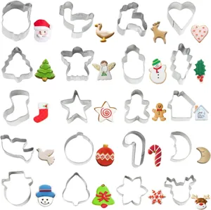 Stainless Steel Christmas Cookie Cutters Set Gingerbread Man Snowflake Tree Metal Baking Molds Biscuit Cutter Tools