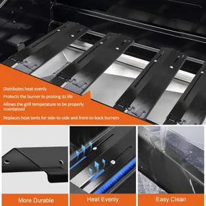 Adjustable grill heat tent replacement parts stainless steel burner shield detail view