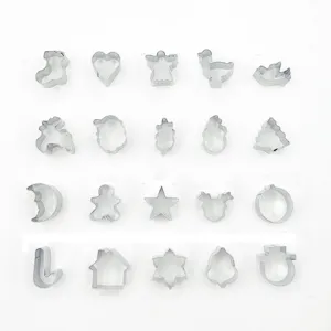 20-piece stainless steel Christmas cookie cutters set, snowflake and tree baking molds for holiday.